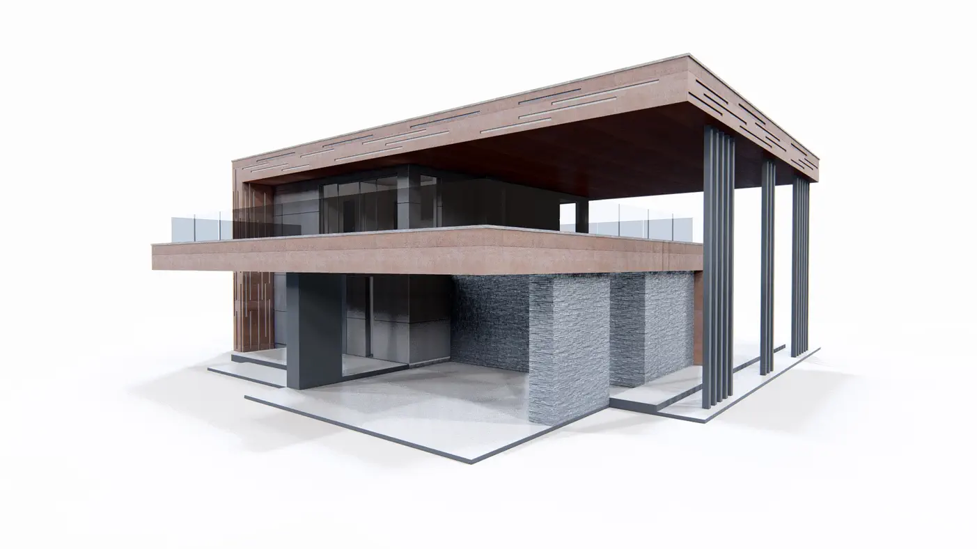 Gotowy projekt domu  - Nowoczesny dom piętrowy z płaskim dachem, wiatą na 2 auta oraz gabinetem.