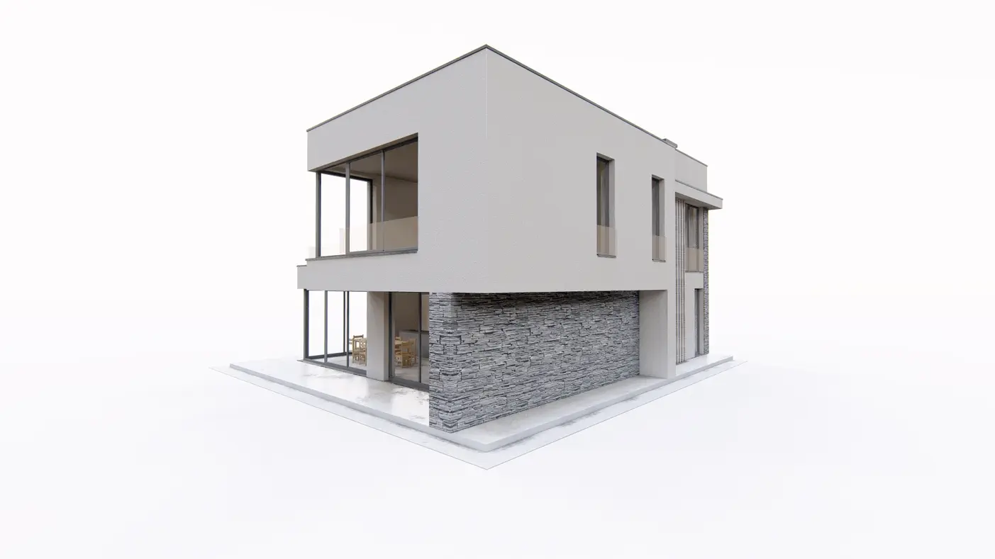 Gotowy projekt domu  - Wspaniały piętrowy dom z dachem płaskim oraz wiatą garażową