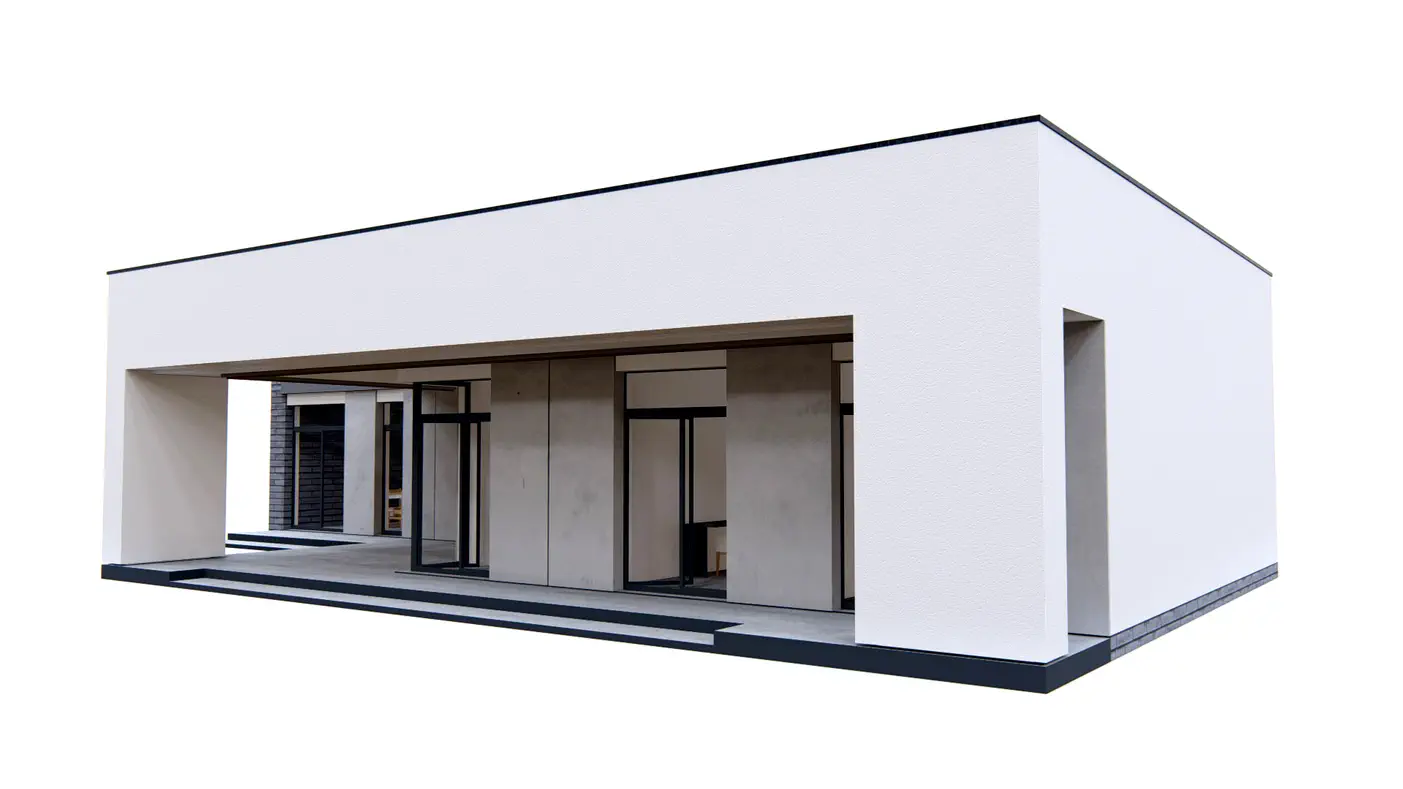 Zx260 to wyjątkowy dom z kategorii projekty domów parterowych Gotowy projekt domu - Nowoczesny parterowy dom z garażem dwustanowiskowym, gabinetem i dużym tarasem