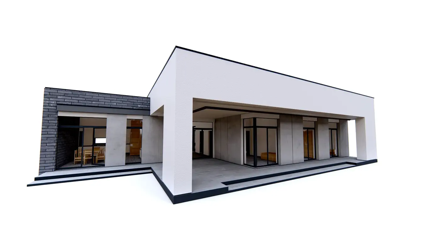 Zx260 to wyjątkowy dom z kategorii projekty domów do 140 m2 Gotowy projekt domu - Nowoczesny parterowy dom z garażem dwustanowiskowym, gabinetem i dużym tarasem