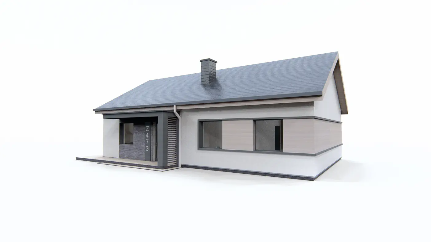 Gotowy projekt domu  - Parterowy dom z dachem 2-spadowym i 4 sypialniami.