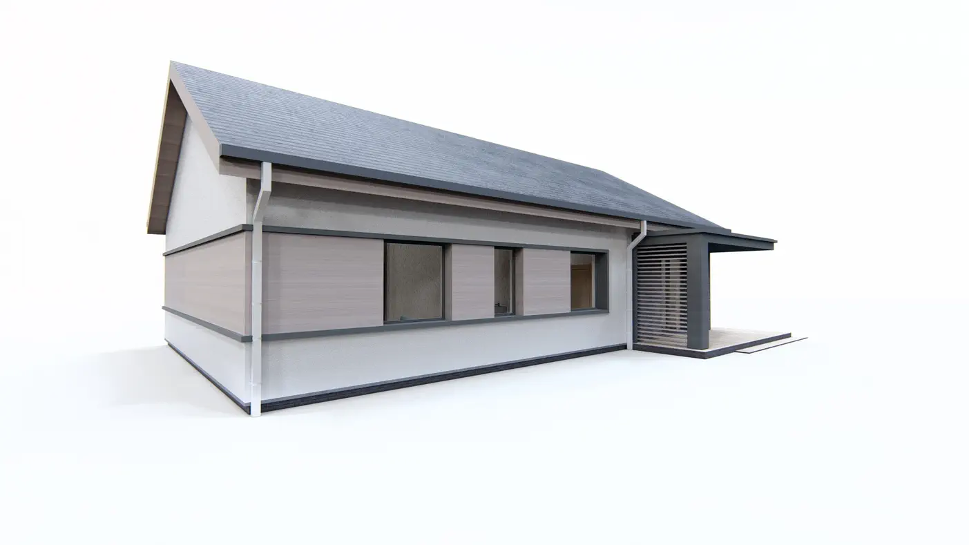 Gotowy projekt domu  - Parterowy dom z dachem 2-spadowym i 4 sypialniami.