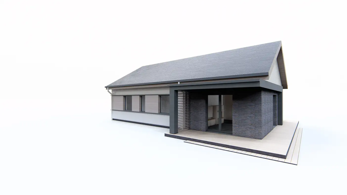 Gotowy projekt domu  - Parterowy dom z dachem 2-spadowym i 4 sypialniami.