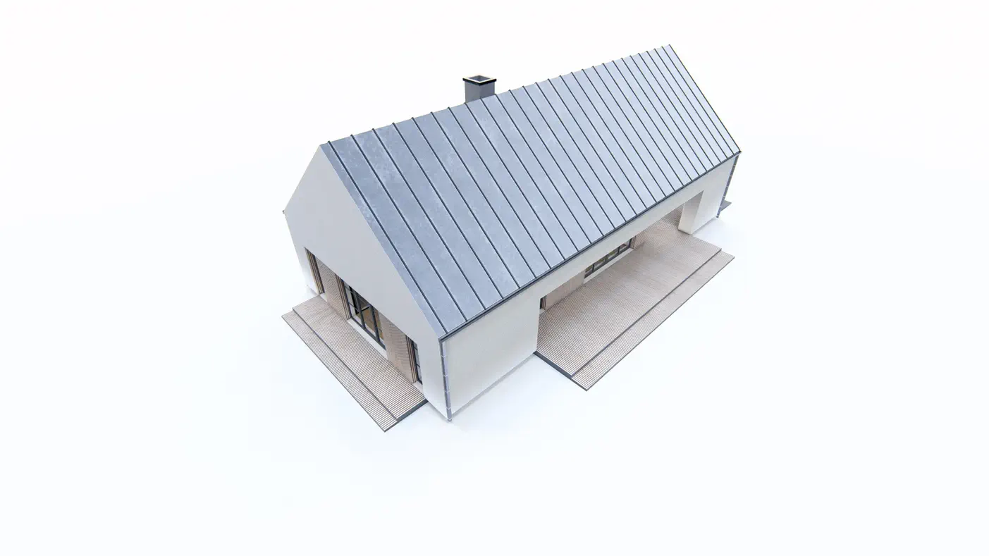 Gotowy projekt domu  - Dom parterowy nowoczesna stodoła z dachem 2-spadowym, sypialnią master i pralnią