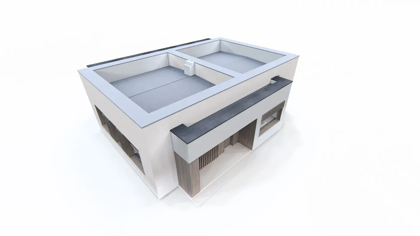 Gotowy projekt domu  - Parterowy nowoczesny dom z 4 pokojami z salonem oraz zadaszonym tarasem.