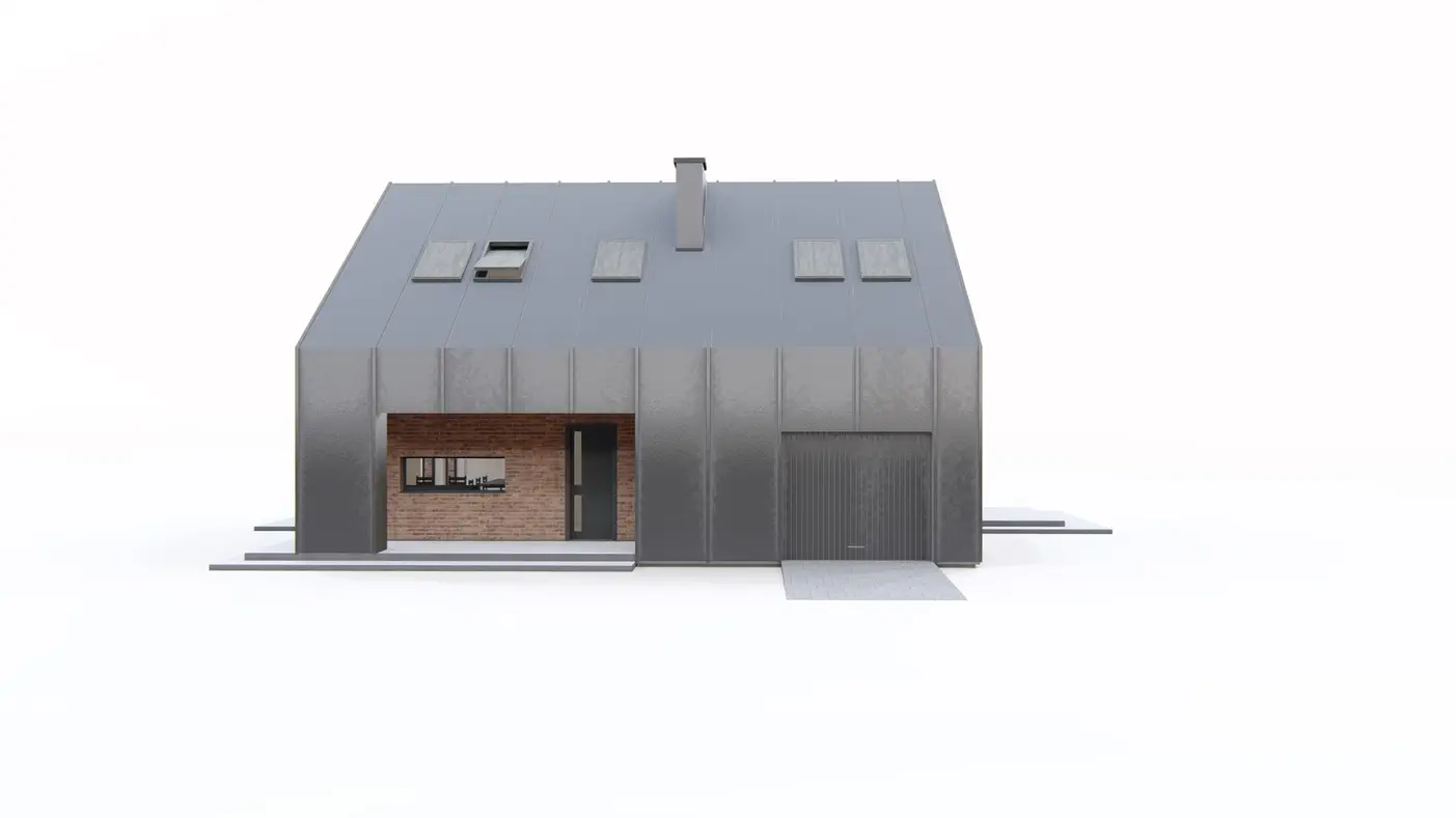 Z416 to wyjątkowy dom z kategorii projekty domów do 150 m2 Gotowy projekt domu - Nowoczesna stodoła z poddaszem, gabinetem, 3 sypialniami i garażem w bryle domu