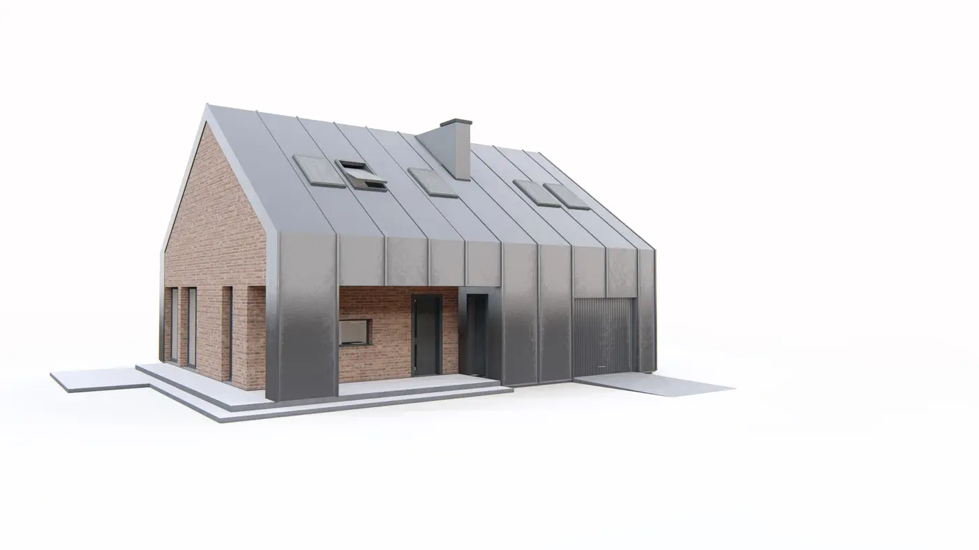 Z416 to wyjątkowy dom z kategorii projekty domów z większą liczbą pokoi Gotowy projekt domu - Nowoczesna stodoła z poddaszem, gabinetem, 3 sypialniami i garażem w bryle domu