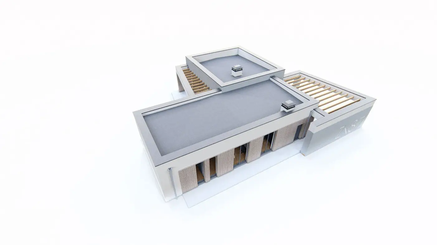 Mājas projekts  - Moderna vienstāvu māja ar plašu stiklojumu un auto novietni 2 automašīnām - Zx87