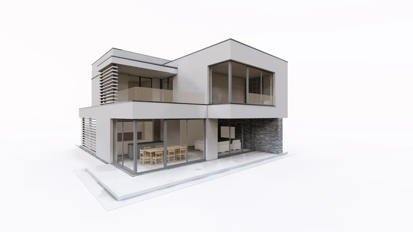 Mājas projekts  - Brīnišķīga mūsdienīga divstāvu māja ar autonovietni - Zx86