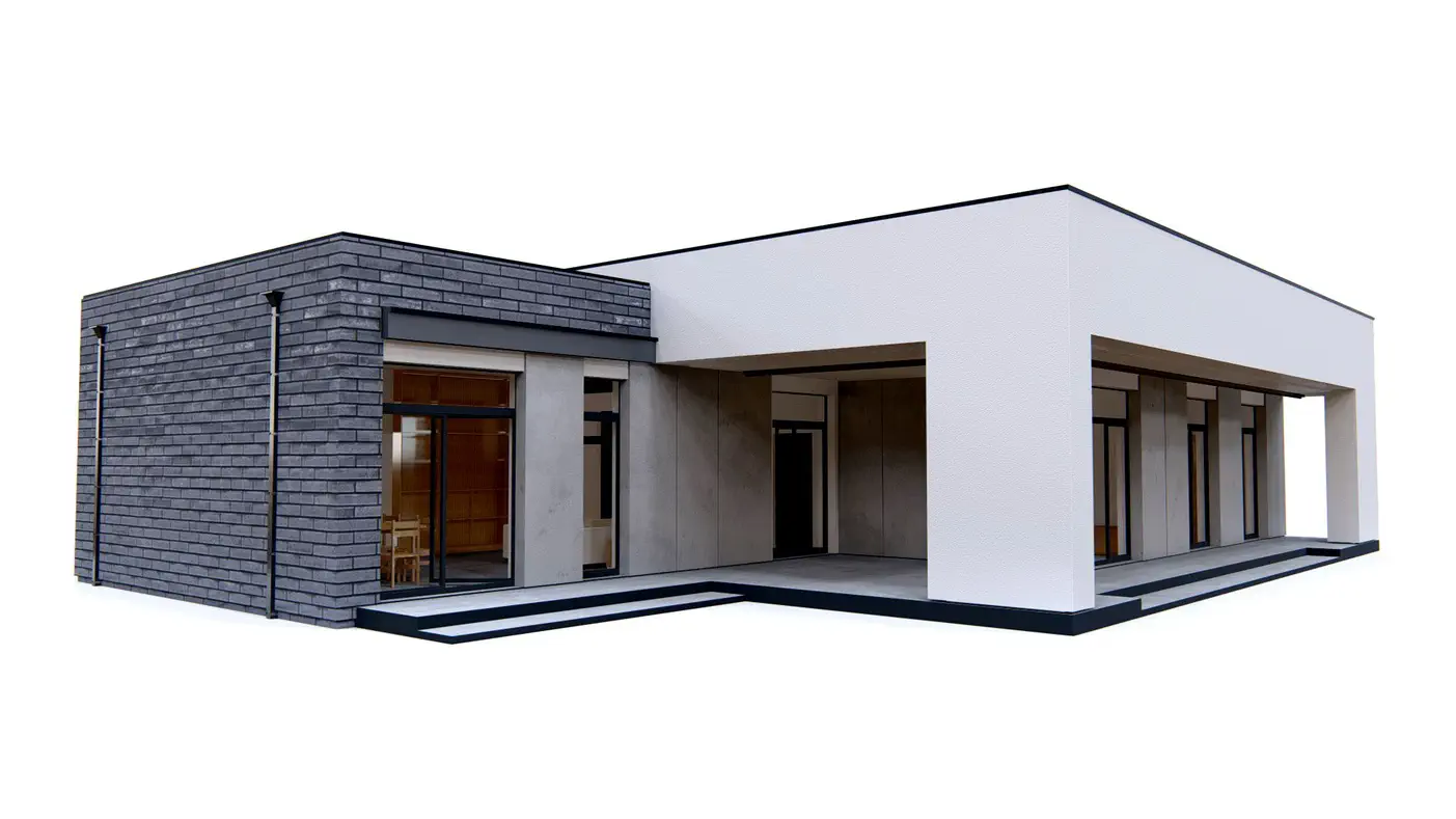 Mājas projekts  - Moderna vienstāvu māja ar garāžu 2 automašīnām un lielu terasi - Zx260