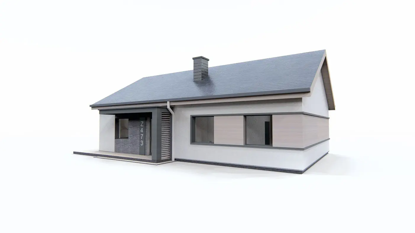 Mājas projekts - Parterowy dom z dachem 2-spadowym i 4 sypialniami.