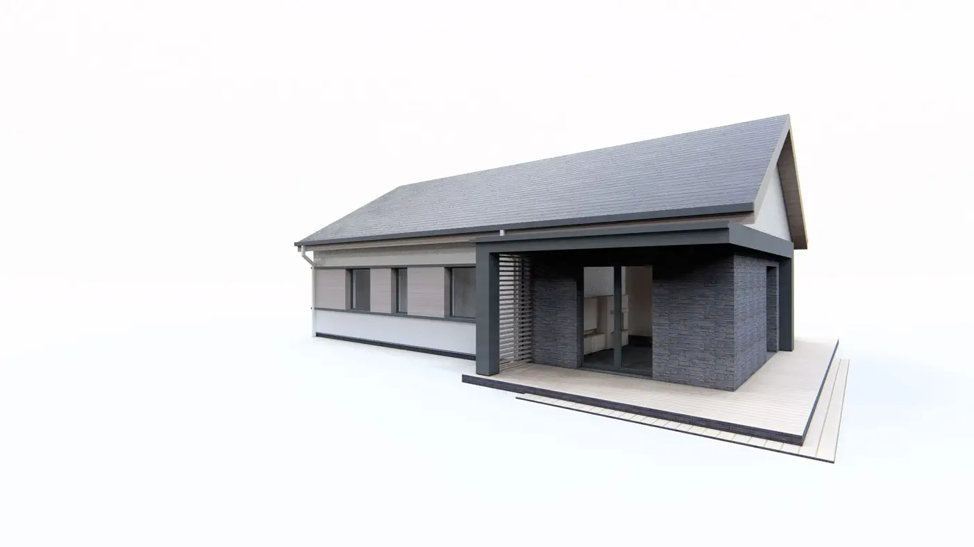 Mājas projekts - Parterowy dom z dachem 2-spadowym i 4 sypialniami.