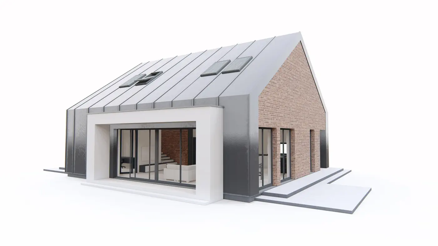 Mājas projekts - Mūsdienīgs šķūņa tipa divstāvu mājas projekts - Z416