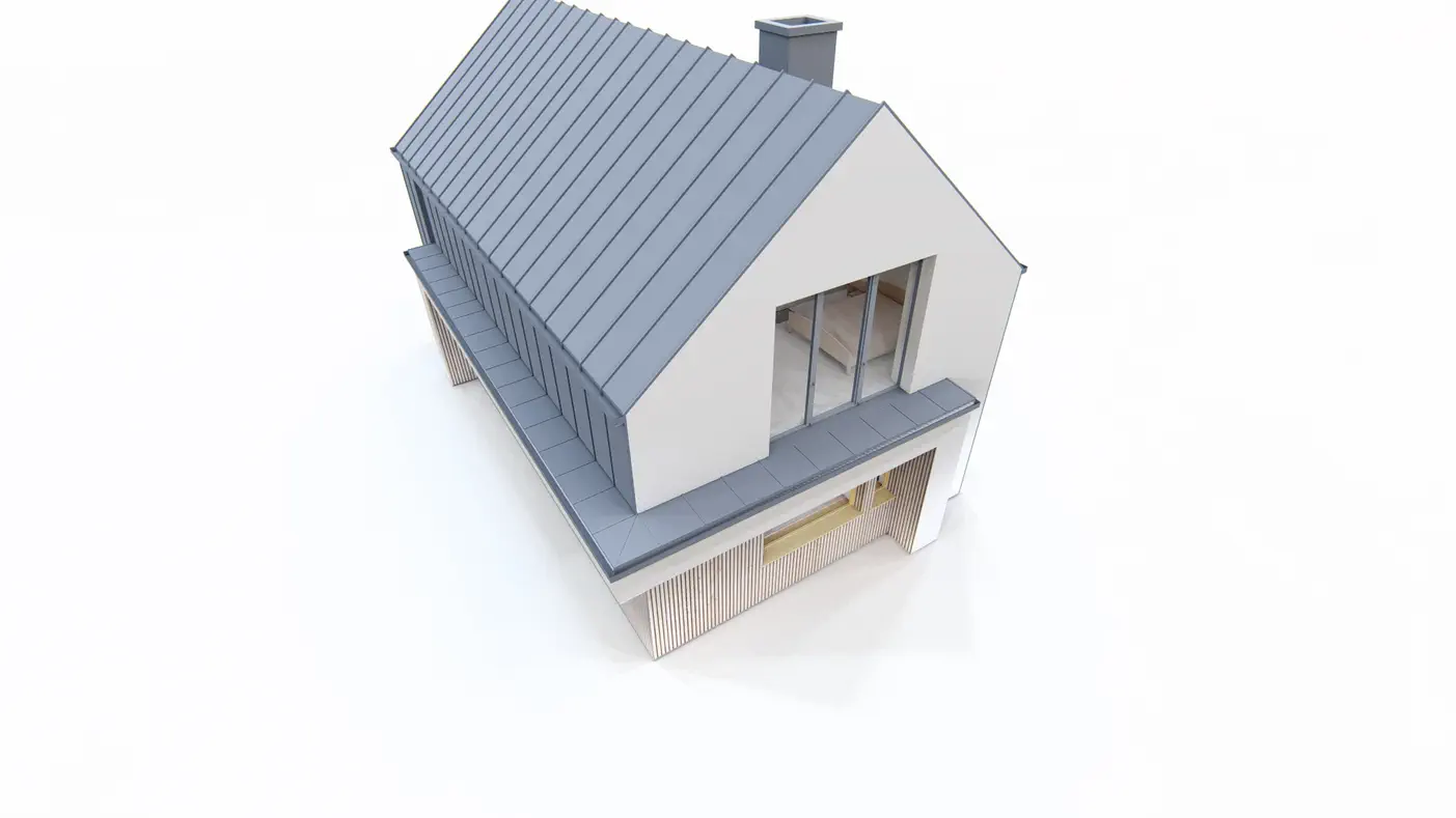 Gotowy projekt domu  - Dom parterowy z poddaszem użytkowym na planie prostokąta z 3 sypialniami.