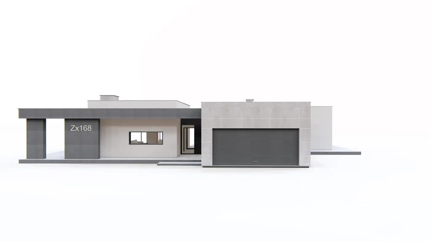 Gotowy projekt domu  - Nowoczesny dom parterowy z płaskim dachem, 4 sypialnie, przeszklenia i tarasy.