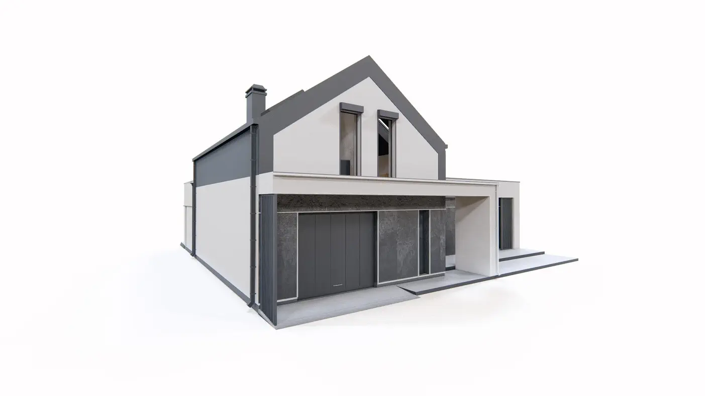 Namo projektas - Namas su mansarda ir terasa antrame aukšte, vienvietis garažas