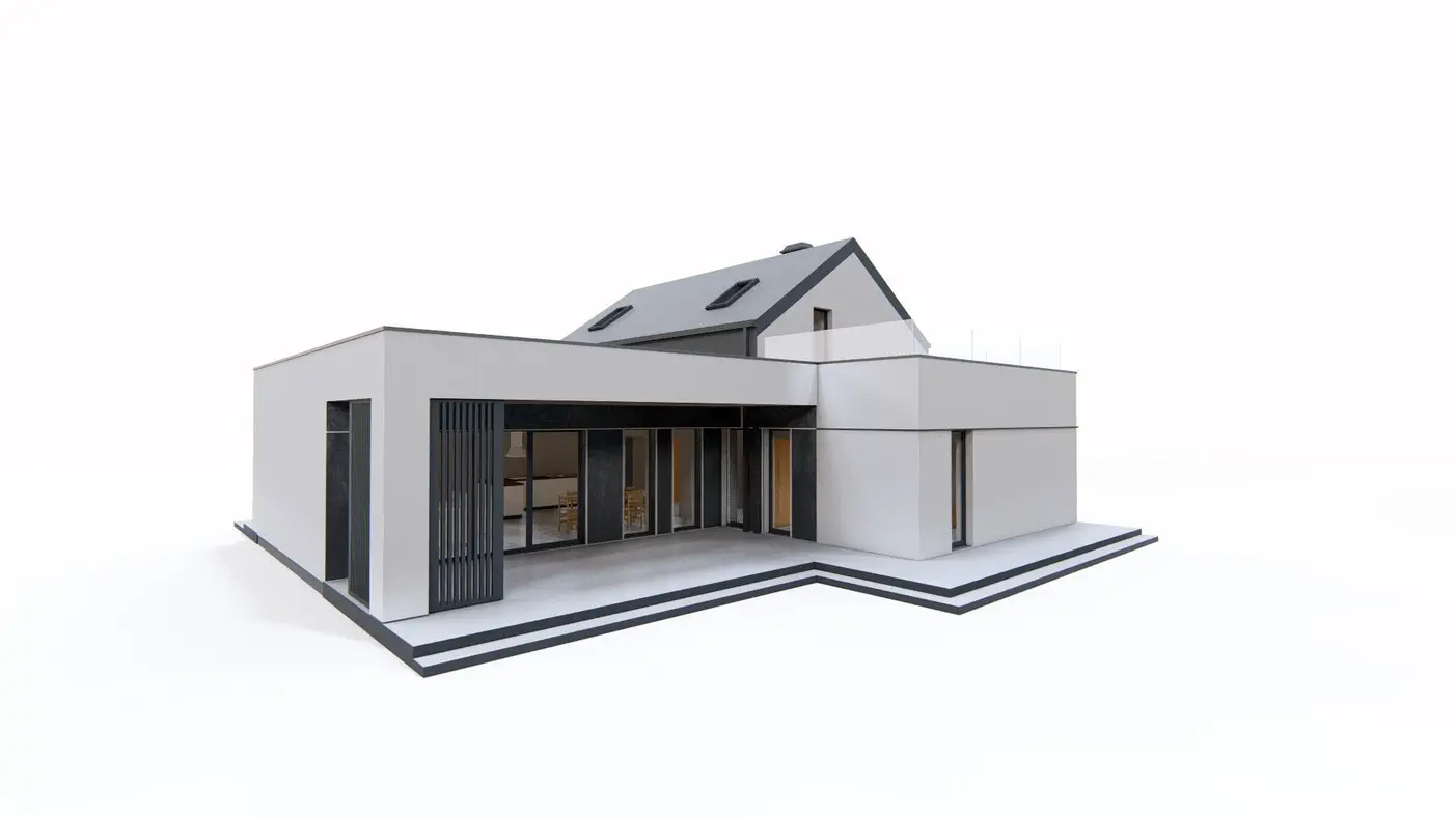 Namo projektas - Namas su mansarda ir terasa antrame aukšte, vienvietis garažas