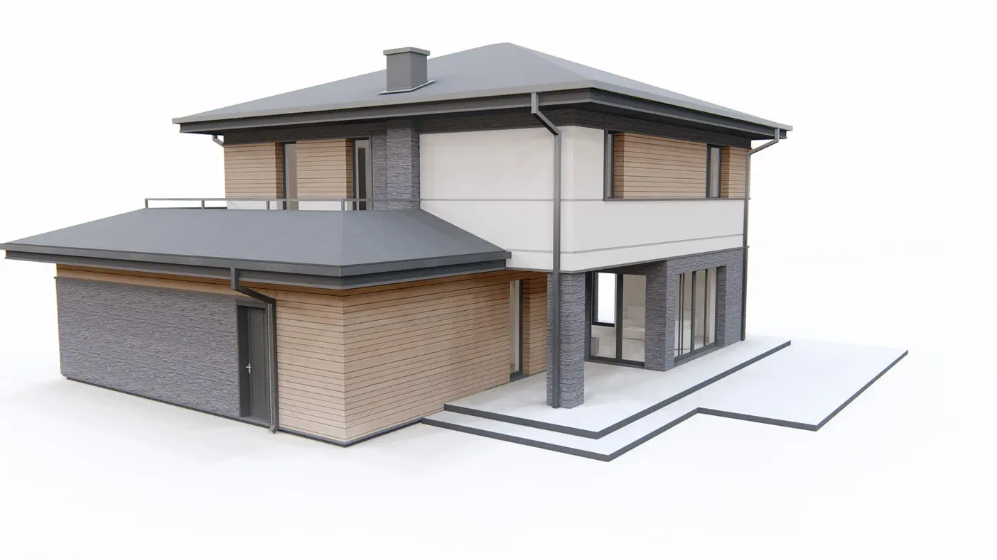 Z421 to wyjątkowy dom z kategorii projekty domów z większą liczbą pokoi Gotowy projekt domu - Piętrowy dom z pełnym piętrem, 4 sypialniami, garażem oraz pokojem na parterze.