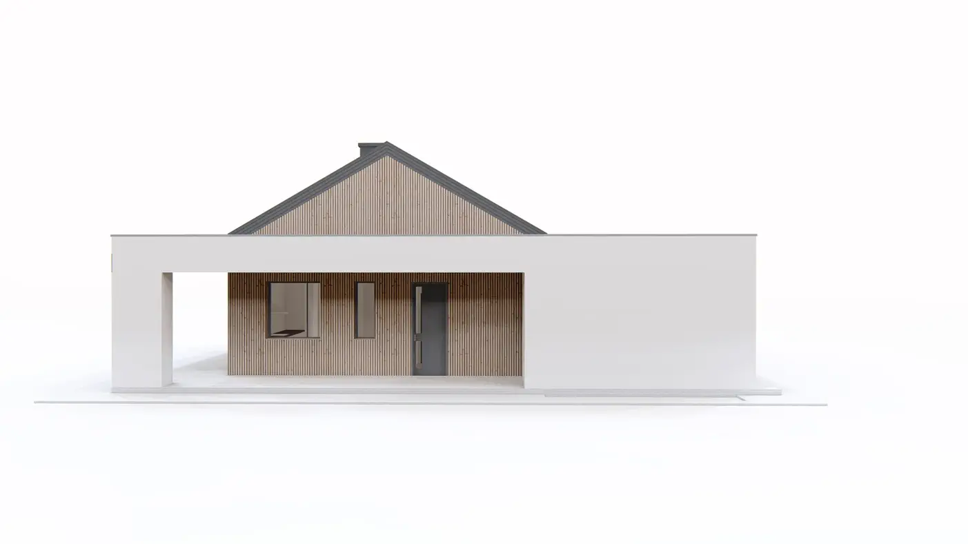 Gotowy projekt domu  - Dom parterowy z podziałem na strefy, z 3 sypialniami i dużym zadaszonym tarasem.