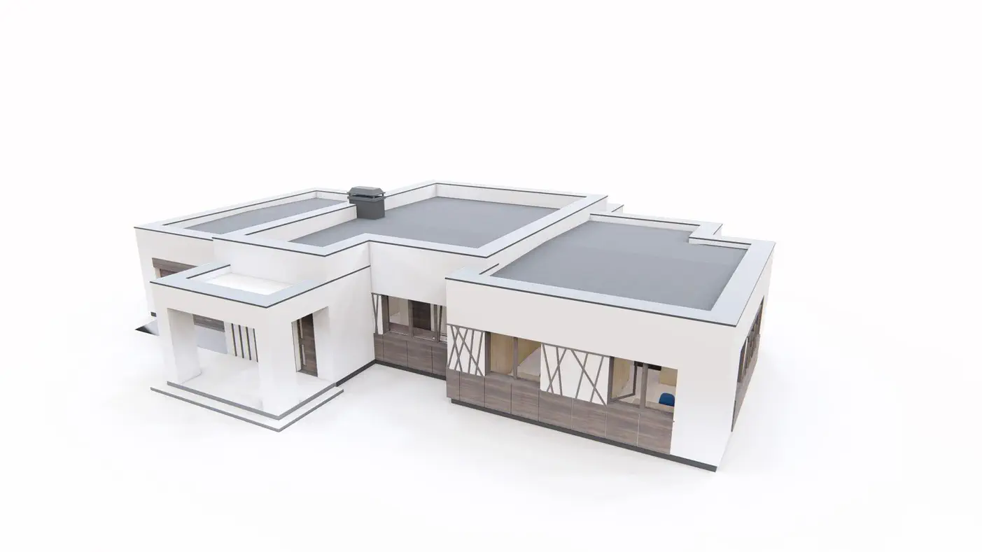 Namo projektas - Modernus vienaaukštis su dviviečiu garažu