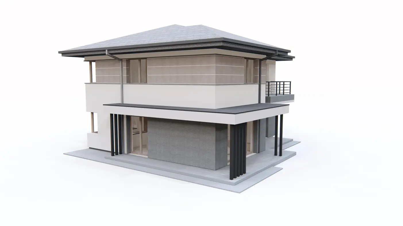 Gotowy projekt domu  - Dom piętrowy z dachem wielospadowym, garaż na 2 auta, duży salon