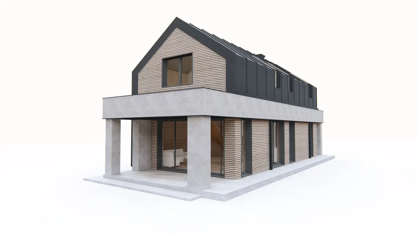 Gotowy projekt domu  - Ekonomiczny w budowie dom na wąską działkę z dachem dwuspadowym i 3 sypialniami