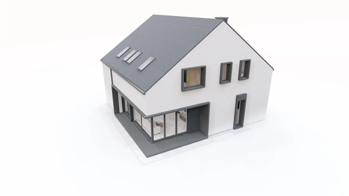 Gotowy projekt domu  - Dom z poddaszem użytkowym, dachem 2-spadowym oraz garażem jednostanowiskowym.