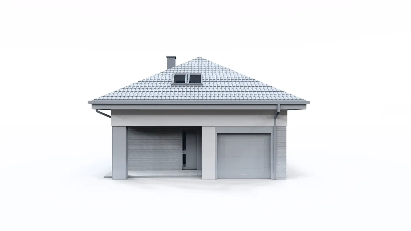 Gotowy projekt domu  - Dom z poddaszem użytkowym, kopertowym dachem i garażem jednostanowiskowym.