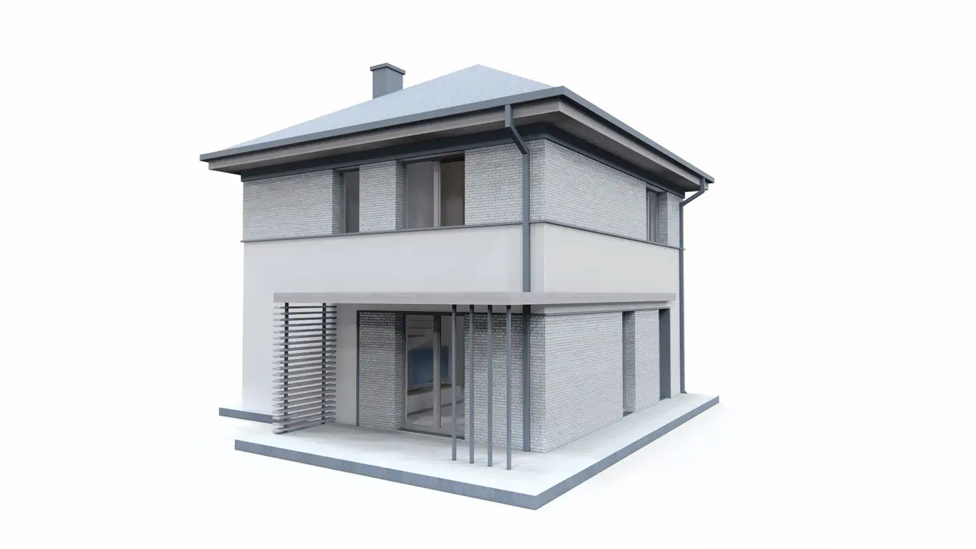 Namo projektas  - Dviaukštis namas keturšlaičiu stogu