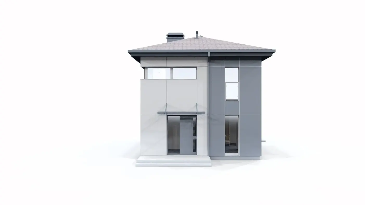 Namo projektas - Dviaukštis namas su terasa ir stogine automobiliui