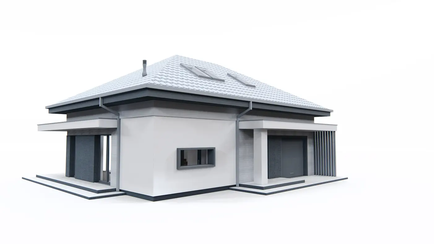 Gotowy projekt domu  - Dom z poddaszem użytkowym, garażem jednostanowiskowym i dachem kopertowym.