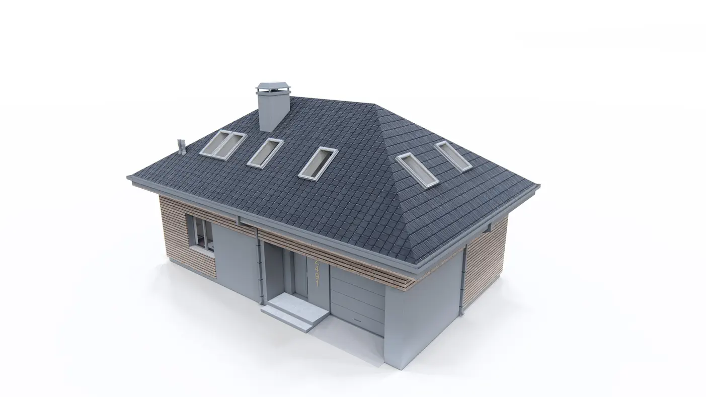 Gotowy projekt domu  - Dom z poddaszem z dachem kopertowym, poddaszem użytkowym, salon,
4 pokoje