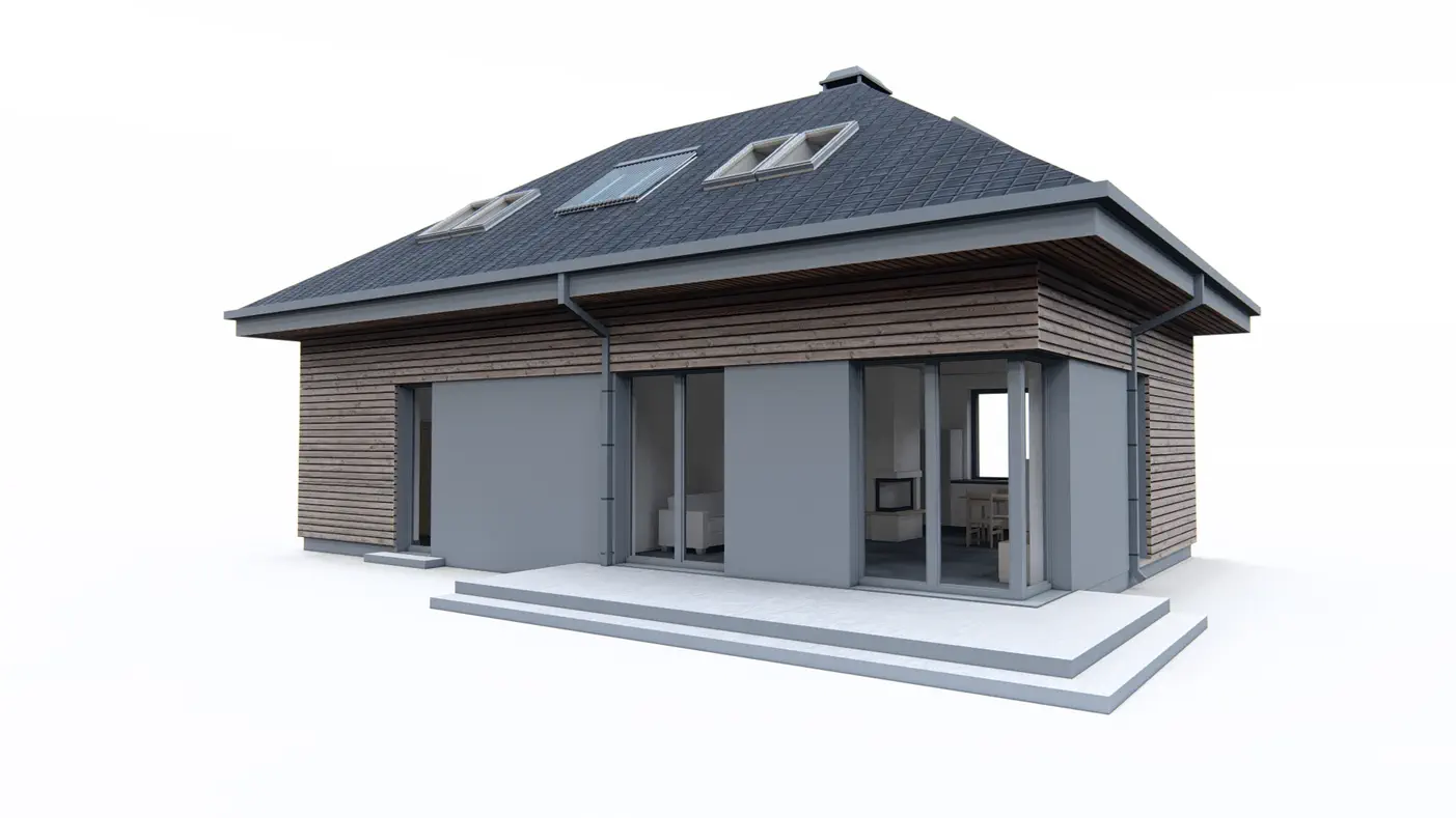 Gotowy projekt domu  - Dom z poddaszem z dachem kopertowym, poddaszem użytkowym, salon,
4 pokoje