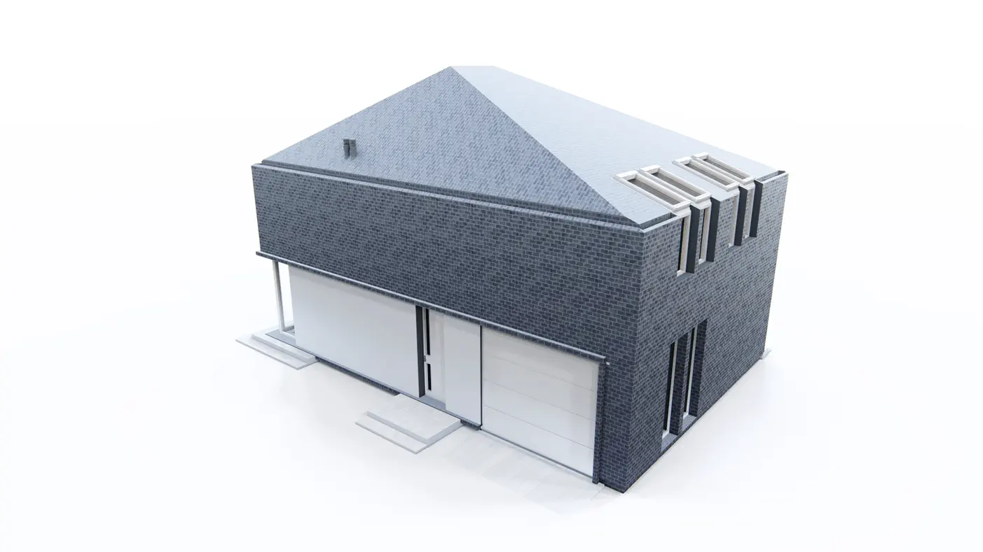 Gotowy projekt domu  - Współczesny dom z poddaszem użytkowym, dachem kopertowym i garażem