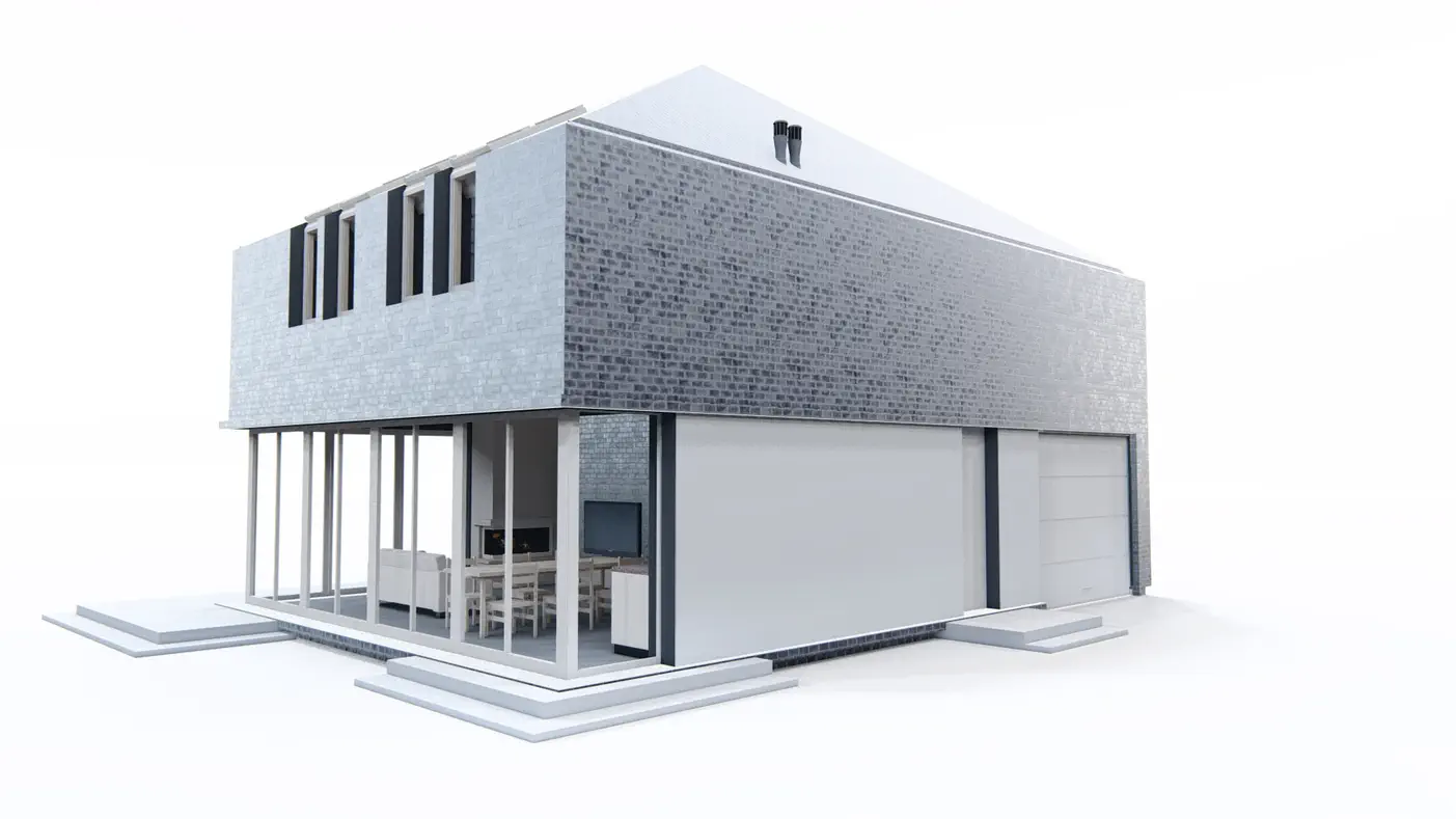 Gotowy projekt domu  - Współczesny dom z poddaszem użytkowym, dachem kopertowym i garażem