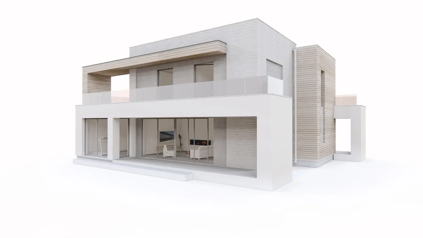 Mājas projekts  - Moderna, divstāvu māja ar plakanu jumtu un  garāžu 2 automašīnām - Zx31