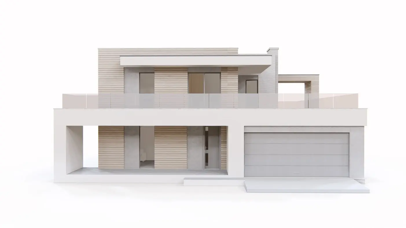 Mājas projekts  - Moderna, divstāvu māja ar plakanu jumtu un  garāžu 2 automašīnām - Zx31