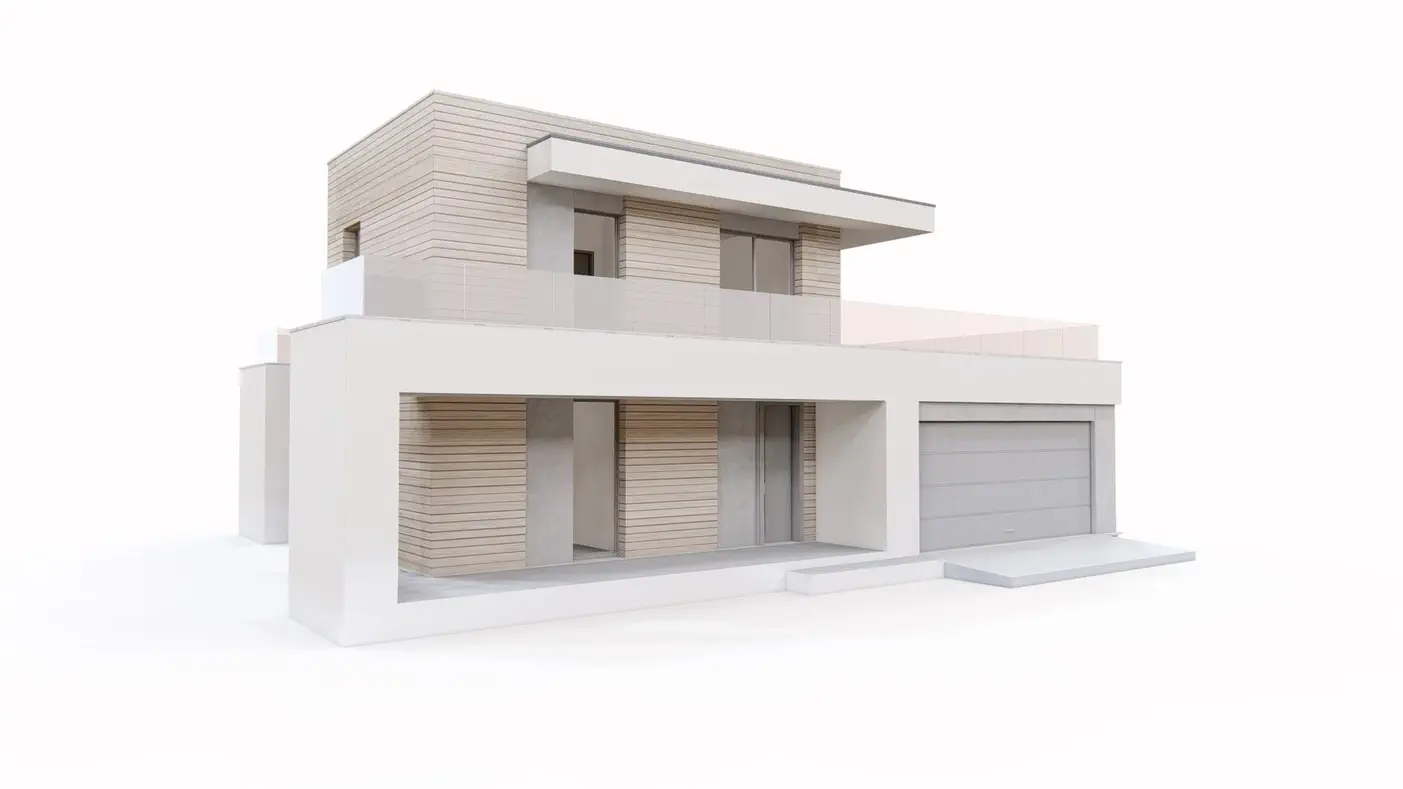 Mājas projekts  - Moderna, divstāvu māja ar plakanu jumtu un  garāžu 2 automašīnām - Zx31