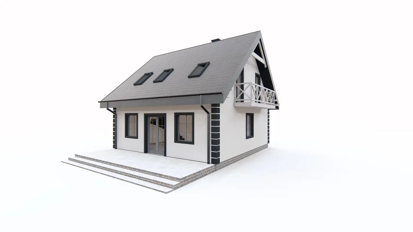 Gotowy projekt domu  - Mały dom z poddaszem, dwuspadowym dachem, lukarnami i ekonomiczny w użytkowaniu