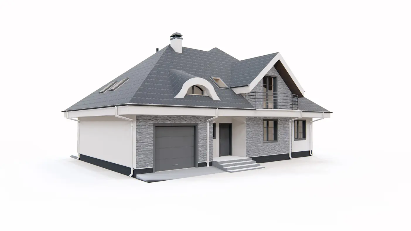 Gotowy projekt domu  - Nowoczesna wersja klasycznego domu z dachem wielospadowym, garażem i 4 pokojami