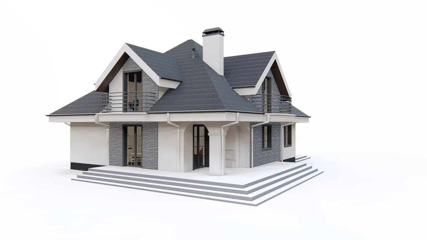 Gotowy projekt domu  - Nowoczesna wersja klasycznego domu z dachem wielospadowym, garażem i 4 pokojami