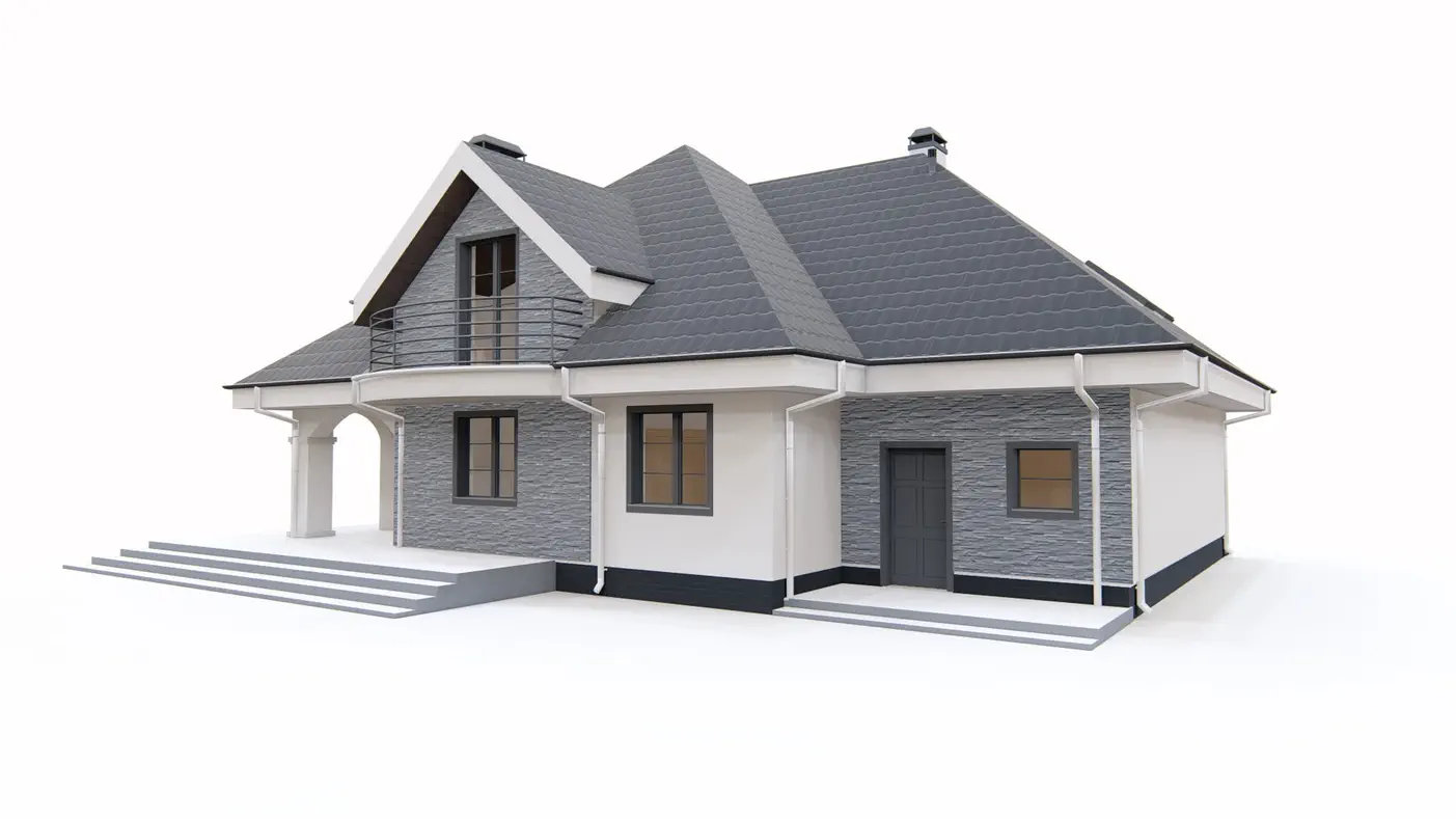 Gotowy projekt domu  - Nowoczesna wersja klasycznego domu z dachem wielospadowym, garażem i 4 pokojami