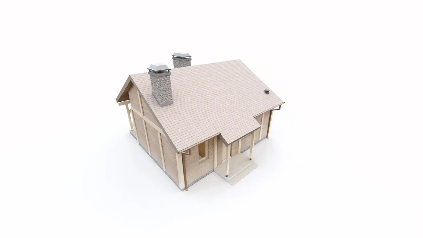 Gotowy projekt domu  - Mały energooszczędny dom z dachem dwuspadowym i zadaszonym tarasem z kominkiem