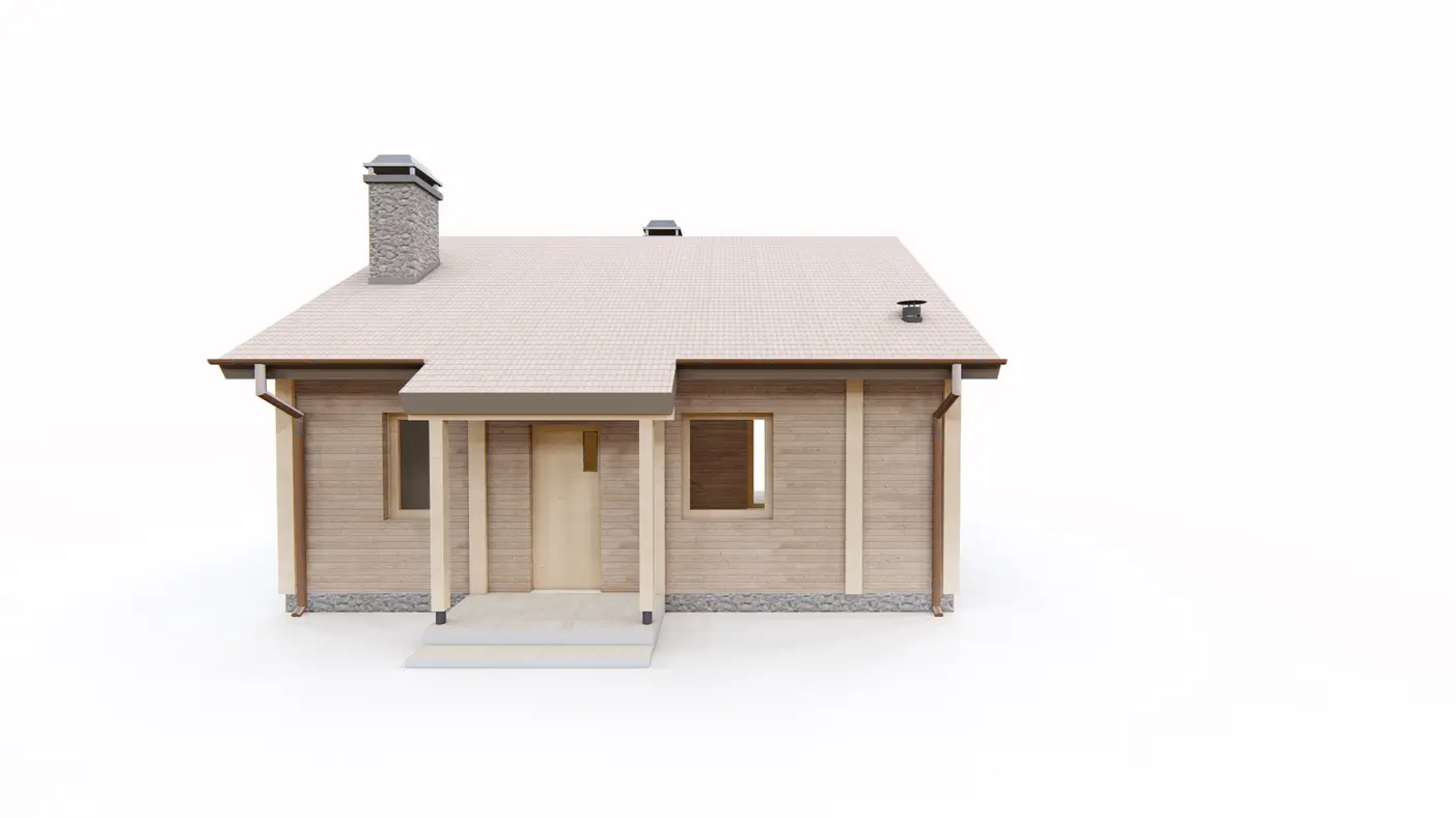 Gotowy projekt domu  - Mały energooszczędny dom z dachem dwuspadowym i zadaszonym tarasem z kominkiem