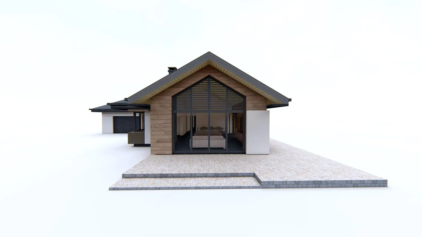 Home project  - A one-story house with a garage and a living room from the south