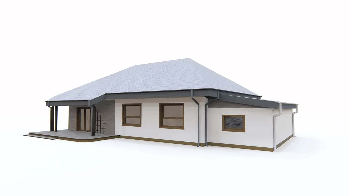 Gotowy projekt domu  - Funkcjonalny dom z trzema pokojami, kopertowy dach i garażem z dachem pulpitowym