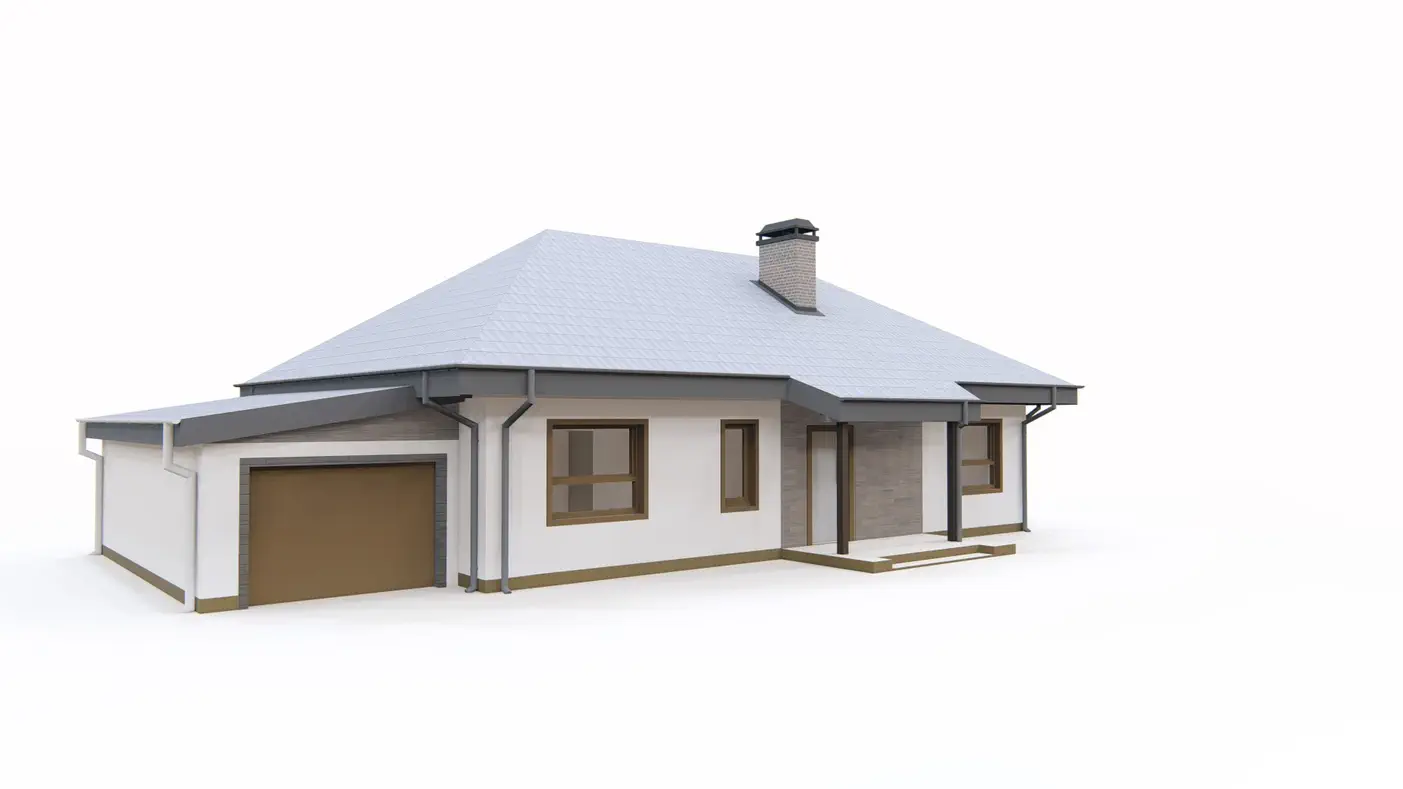 Gotowy projekt domu  - Funkcjonalny dom z trzema pokojami, kopertowy dach i garażem z dachem pulpitowym