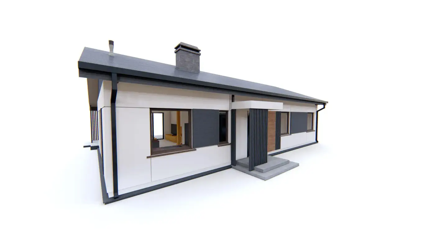 Z376 D DzF to wyjątkowy dom z kategorii projekty domów parterowych Gotowy projekt domu - Projekt z budową w technologii drewnianej prefabrykowanej- Dom z Fabryki