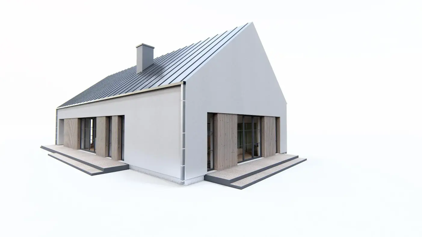 Z472 D EcoDom to wyjątkowy dom z kategorii projekty domów drewnianych Gotowy projekt domu - Nowoczesna stodoła z budową w technologii drewnianej, szkieletowej - tradycyjnej