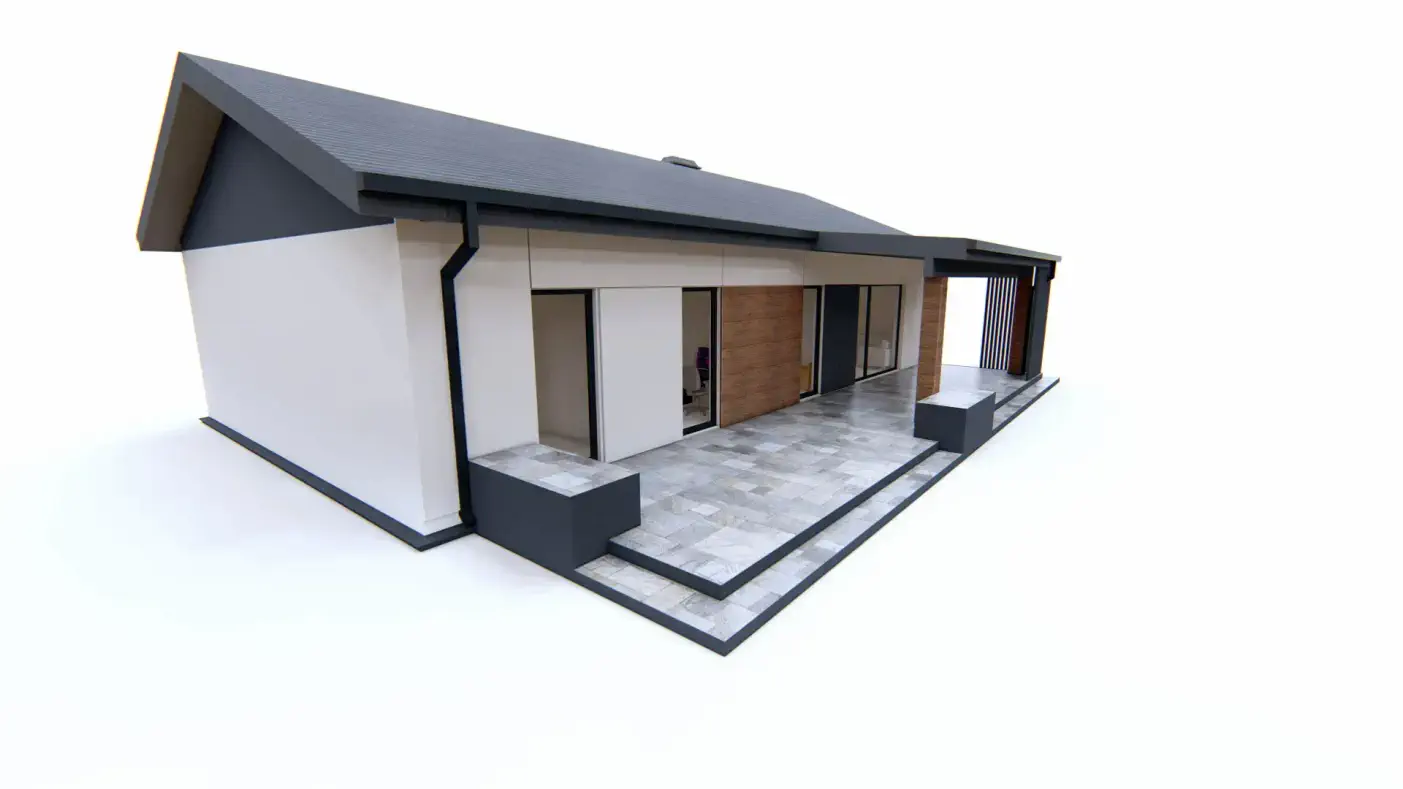 Gotowy projekt domu  - Prosty dom z dachem 35st. z budową w technologii drewnianej prefabrykowanej